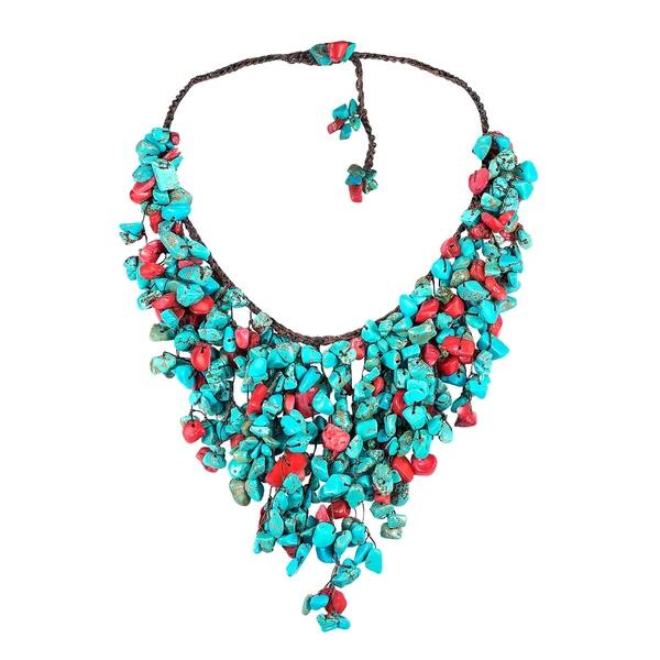 Handmade Synthetic Coral Turquoise Waterfall Bib Necklace Thailand On Sale Overstock 22165655