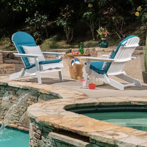 Malibu Outdoor Acacia Wood Folding Adirondack Chairs with Cushions (Set of 2) by Christopher Knight Home
