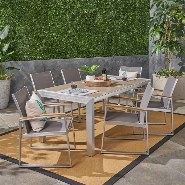 7 piece patio dining set glass top