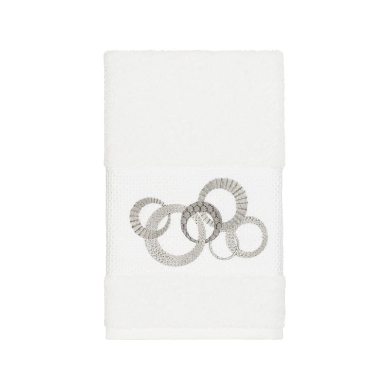 Authentic Hotel and Spa Turkish Cotton Circles Embroidered White Hand Towel