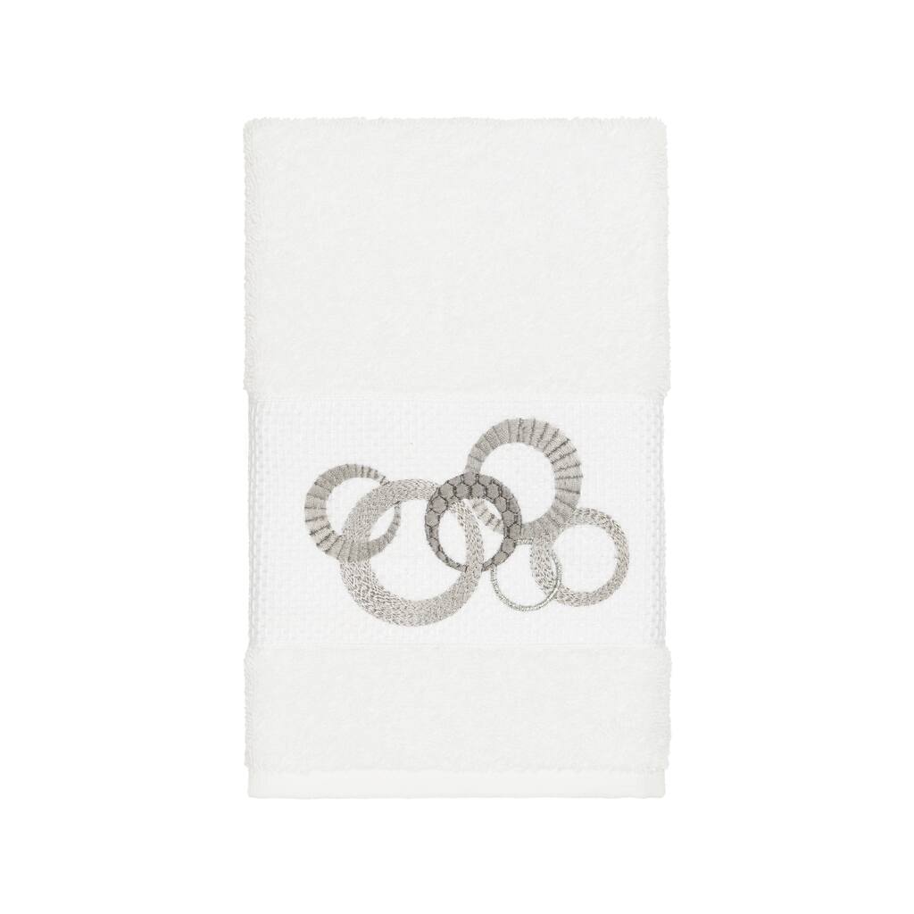 Authentic Hotel and Spa Turkish Cotton Circles Embroidered White Hand Towel