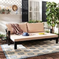 Safavieh Outdoor Living Hammett Double Sun Lounger With Pullout Table - Dark Slate Gray /  Beige