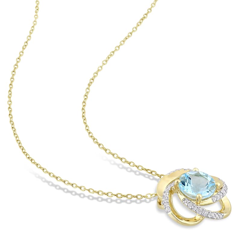 Miadora Yellow Silver Sky-Blue Topaz and White Topaz Swirl Halo Necklace