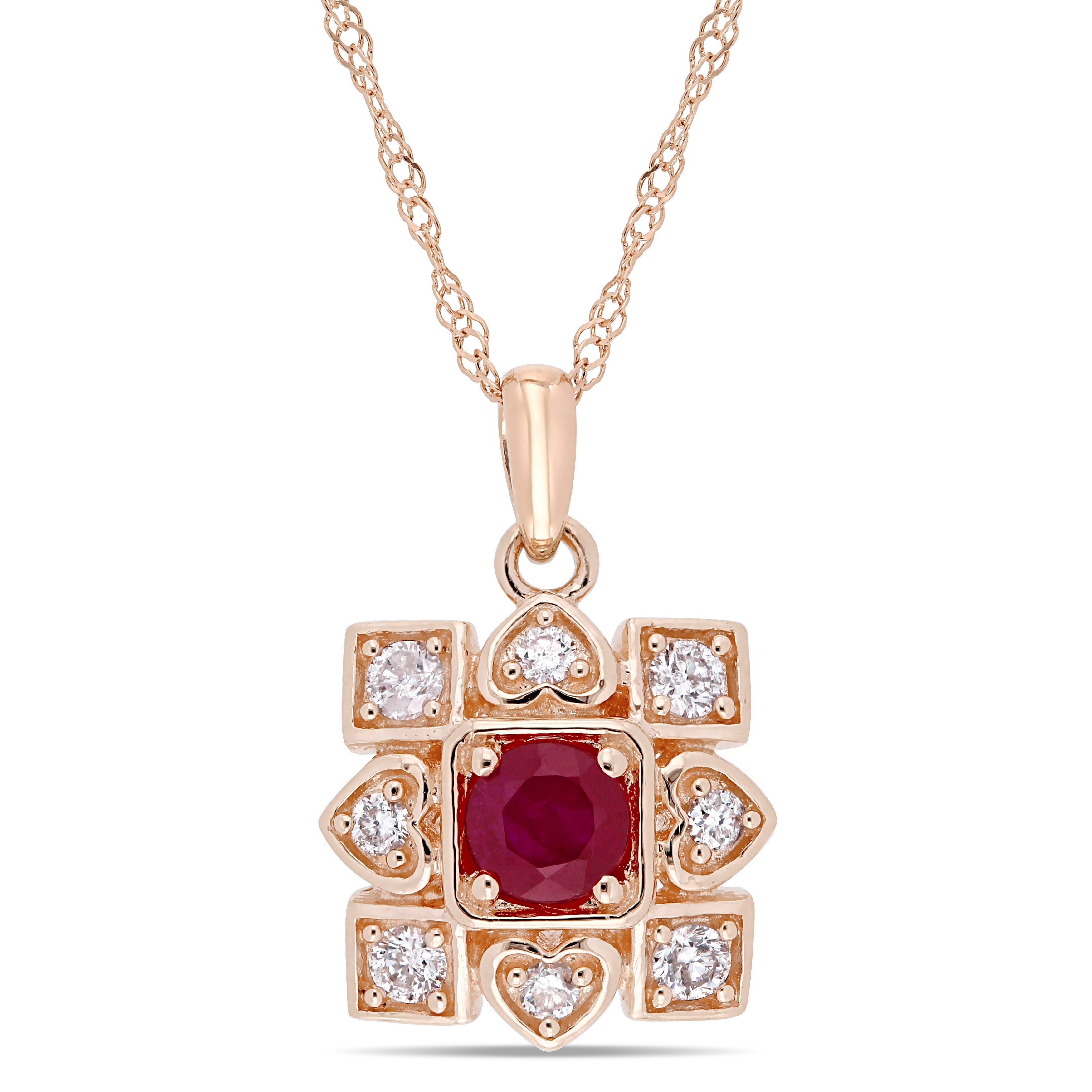 Red Diamond Pendant 1//5ct 10k Rose Gold