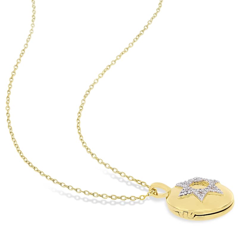 Miadora Yellow Plated Sterling Silver Diamond Accent Religious Studded Star of David Locket Necklace