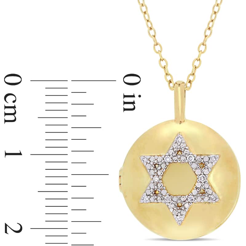 Miadora Yellow Plated Sterling Silver Diamond Accent Religious Studded Star of David Locket Necklace