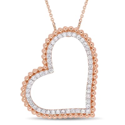 Miadora Signature Collection 14k Rose Gold 1ct TDW Diamond Tilted Open Heart Halo Necklace