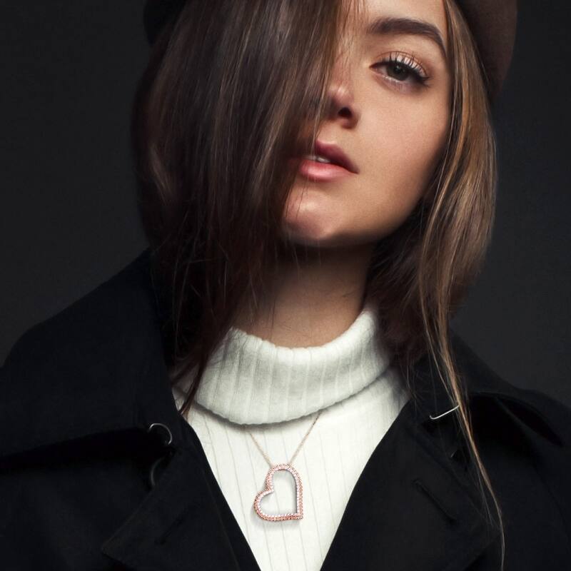 Miadora Signature Collection 14k Rose Gold 1ct TDW Diamond Tilted Open Heart Halo Necklace