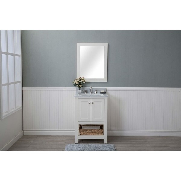 Cabinet Mania White Shaker 24 Bathroom Vanity Open Shelf W Cabinet Mania White Shaker 24 Bathroom Vanity Open Shelf W Marble Top