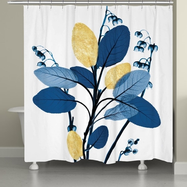 Navy blue and yellow shower clearance curtain