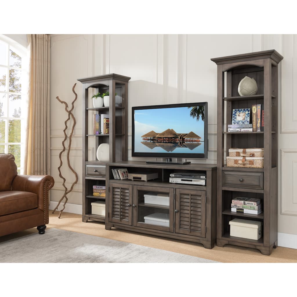 Distressed Grey Wood Entertainment Center- complete entertainment center - 105 inches