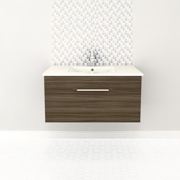 Textures Collection 36" Wall Mount Bathroom Vanity - 1 Drawer With Top, Driftwood