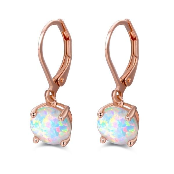 Rose Gold Plated Lab Created Oval Shape Fire Opal Earrings On Rose Gold Plated Lab Created Oval Shape Fire Opal Earrings