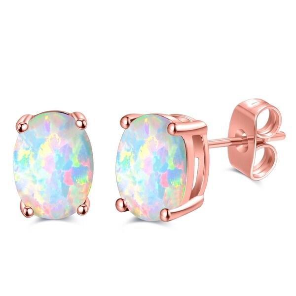Rose Gold Plated Lab Created Oval Shape Fire Opal Earrings Free Rose Gold Plated Lab Created Oval Shape Fire Opal Earrings