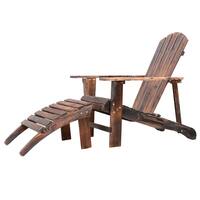 Outsunny Wooden Adirondack Outdoor Patio Lounge Chair with Ottoman - Rustic Brown