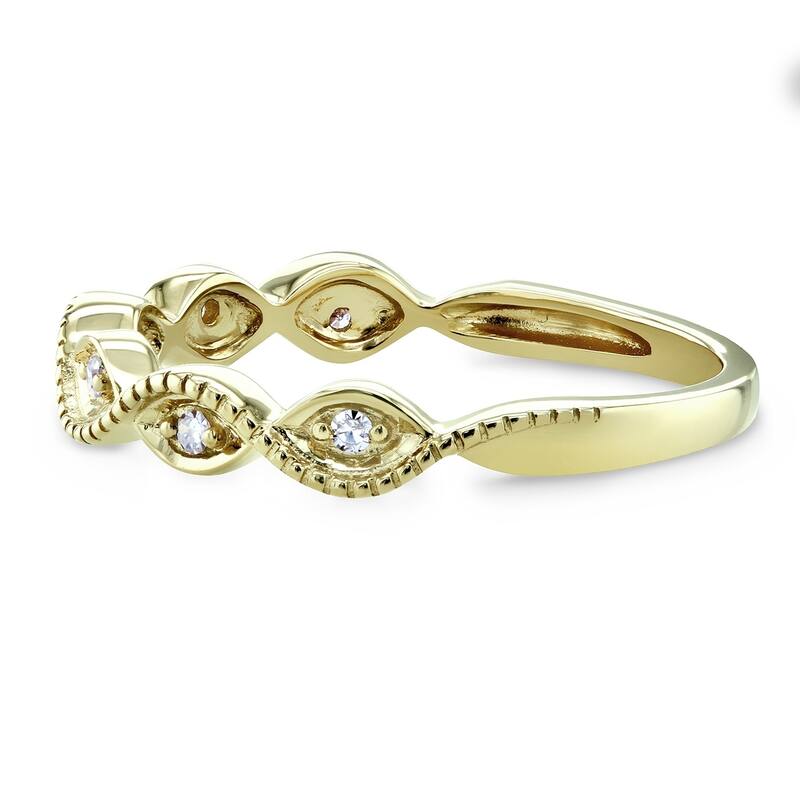 Annello by Kobelli 10k Gold Diamond Accent Braided Milgrain Fashion Ring Stackable Band