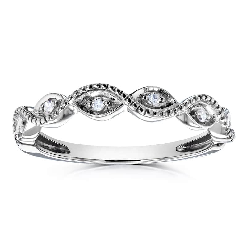Annello by Kobelli 10k Gold Diamond Accent Braided Milgrain Fashion Ring Stackable Band