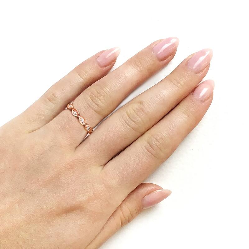 Annello by Kobelli 10k Gold Diamond Accent Braided Milgrain Fashion Ring Stackable Band