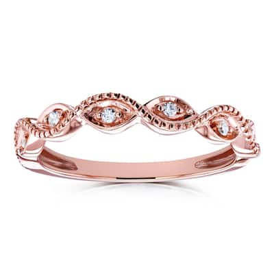 Annello by Kobelli 10k Gold Diamond Accent Braided Milgrain Fashion Ring Stackable Band