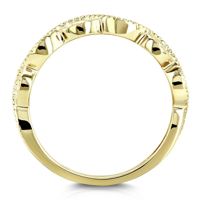 Annello by Kobelli 10k Gold Diamond Accent Braided Milgrain Fashion Ring Stackable Band