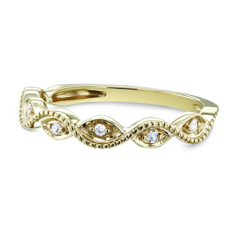 Annello by Kobelli 10k Gold Diamond Accent Braided Milgrain Fashion Ring Stackable Band