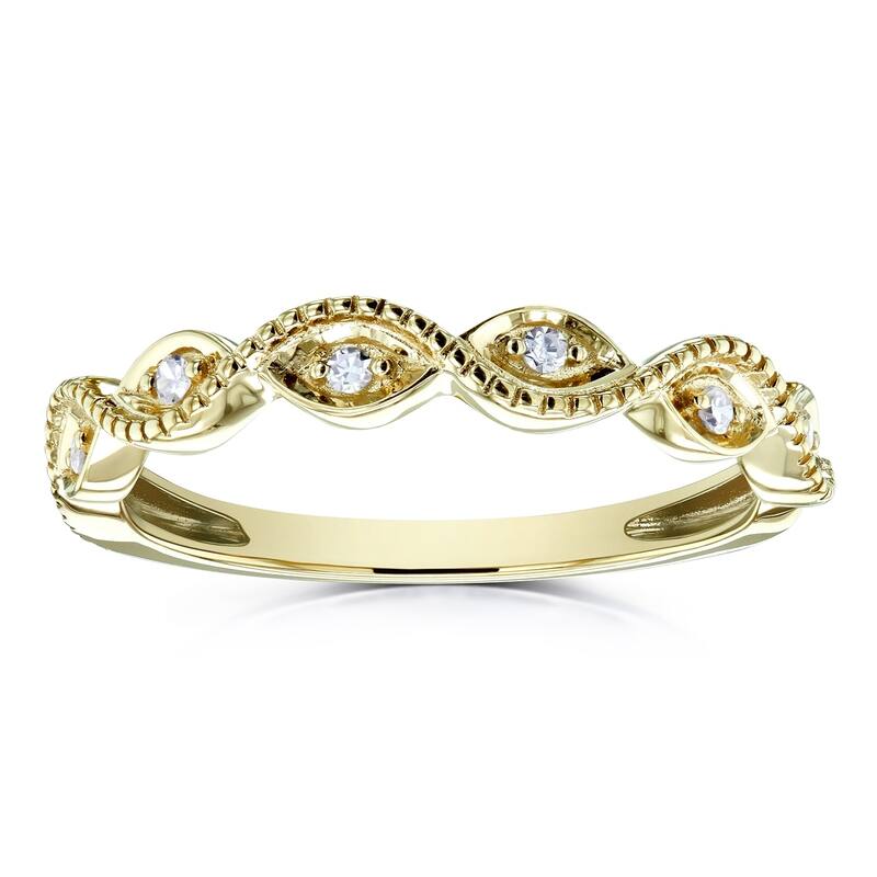 Annello by Kobelli 10k Gold Diamond Accent Braided Milgrain Fashion Ring Stackable Band