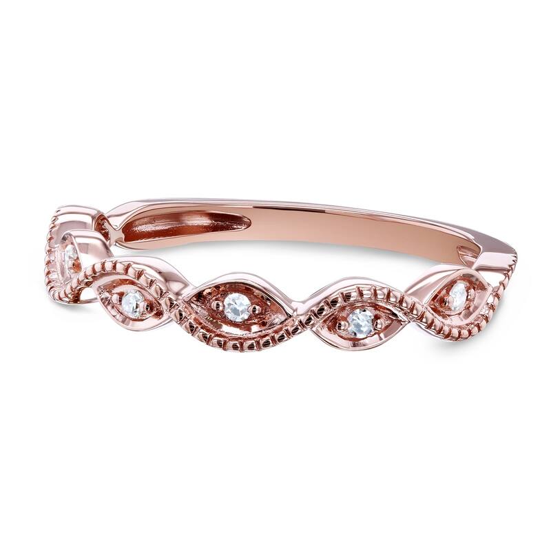 Annello by Kobelli 10k Gold Diamond Accent Braided Milgrain Fashion Ring Stackable Band