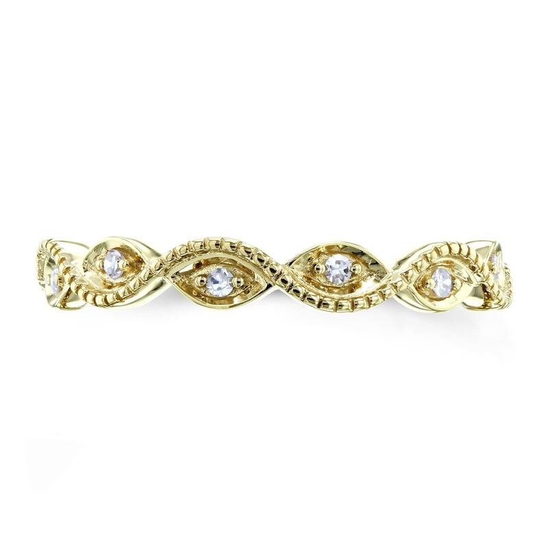 Annello by Kobelli 10k Gold Diamond Accent Braided Milgrain Fashion Ring Stackable Band