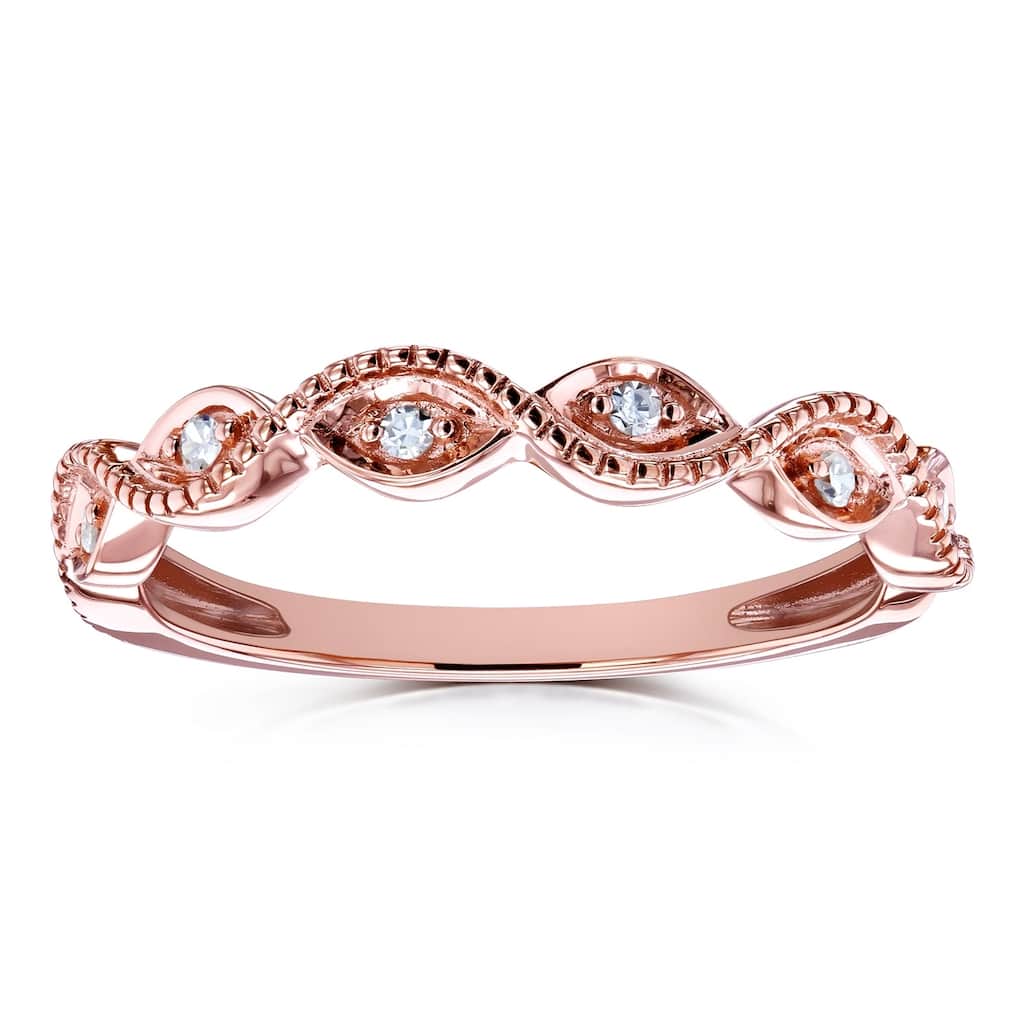Kobelli Natural Diamond Solid 10k Gold Braided Stackable Fashion Ring