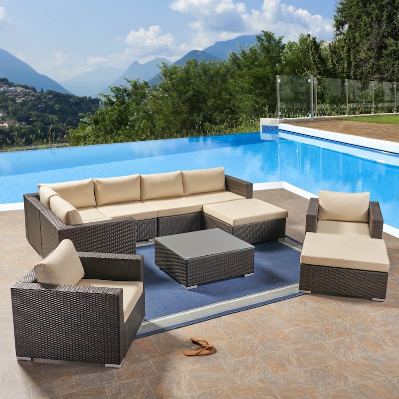 Santa Rosa Outdoor 7 Seater Wicker Sectional Sofa with Aluminum Frame by Christopher Knight Home