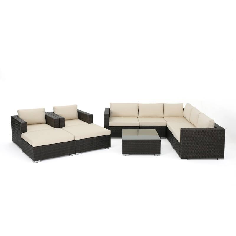Santa Rosa Outdoor 7 Seater Wicker Sectional Sofa with Aluminum Frame by Christopher Knight Home