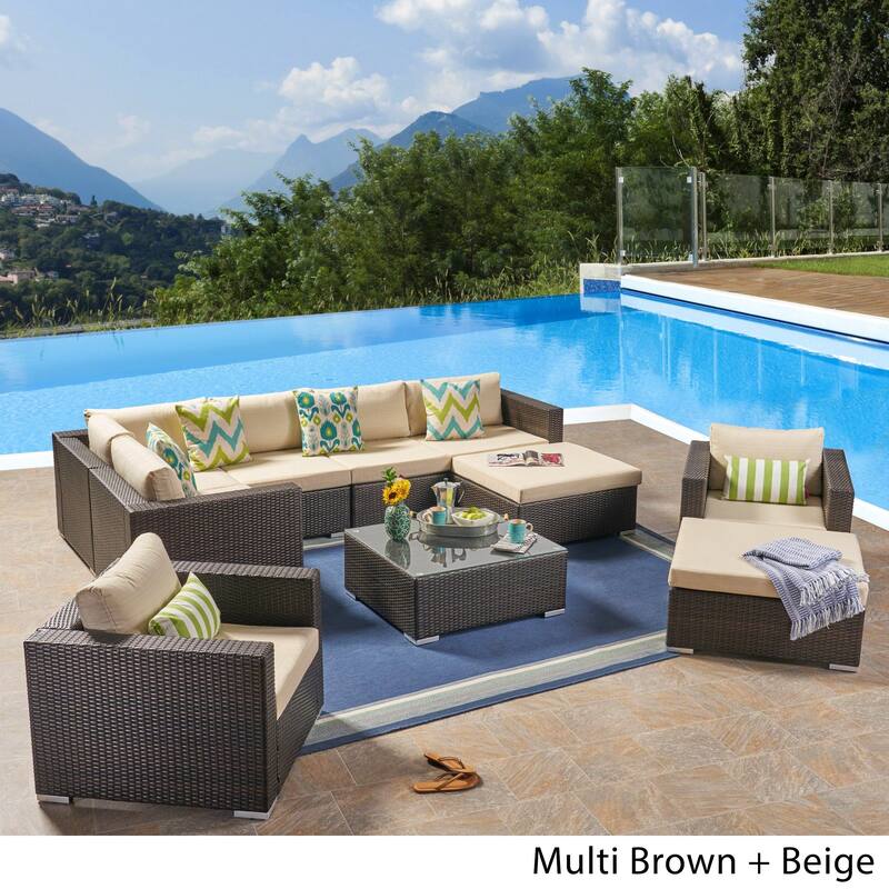 Santa Rosa Outdoor 7 Seater Wicker Sectional Sofa with Aluminum Frame by Christopher Knight Home