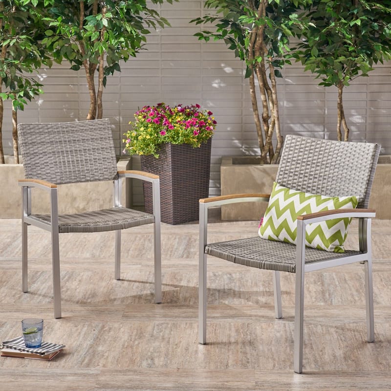 Luton Outdoor Wicker Dining Chair with Aluminum Frame (Set of 2) by Christopher Knight Home