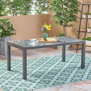 Rowan Outdoor Tempered Glass Dining Table with Aluminum Frame by Christopher Knight Home - 70.00"L x 35.43"W x 29.25"H