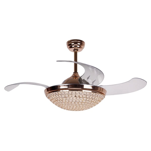 42 Inch Restracable 4 Blades Dimmable Crystal Ceiling Fan With 42 Inch Restracable 4 Blades Dimmable Crystal Ceiling Fan With Remote French Gold