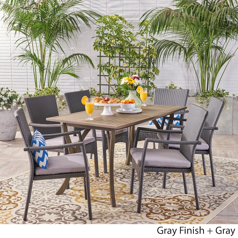 Corleone Outdoor 7 Piece Wood and Wicker Dining Set by Christopher Knight Home