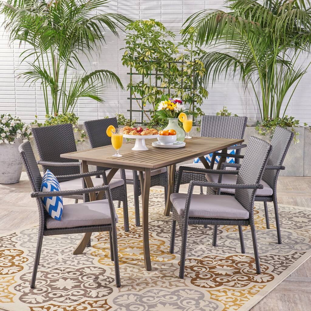 Corleone Outdoor 7 Piece Wood and Wicker Dining Set by Christopher Knight Home