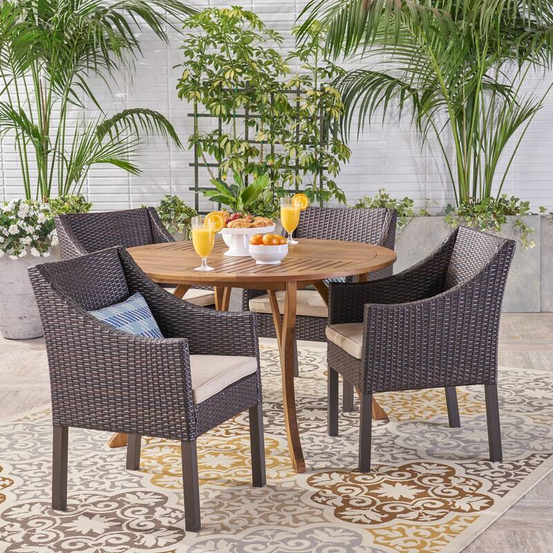 Kingston Outdoor 5 Piece Acacia Wood and Wicker Dining Set by Christopher Knight Home