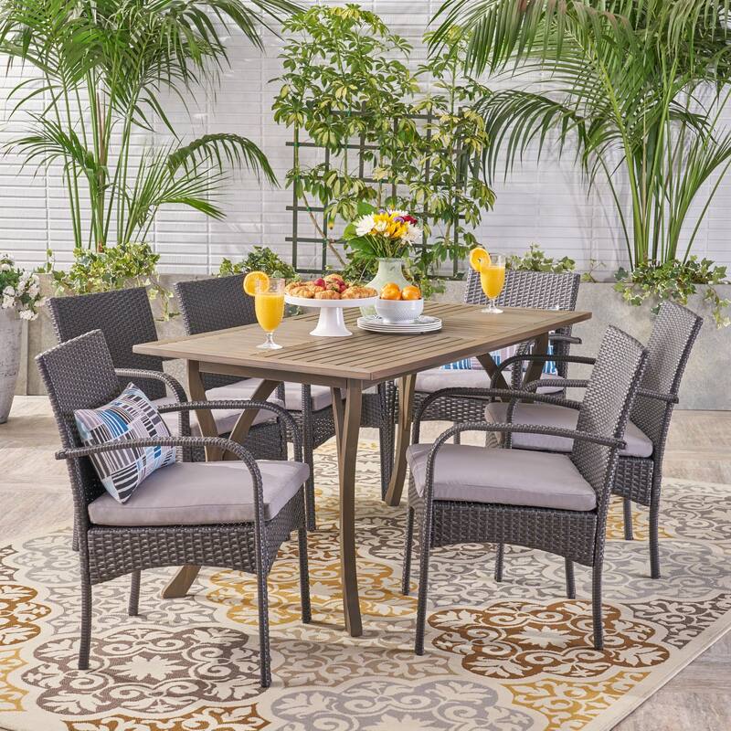 San Andres Outdoor 7 Piece Wood and Wicker Dining Set by Christopher Knight Home