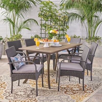 San Andres Outdoor 7 Piece Wood and Wicker Dining Set by Christopher Knight Home