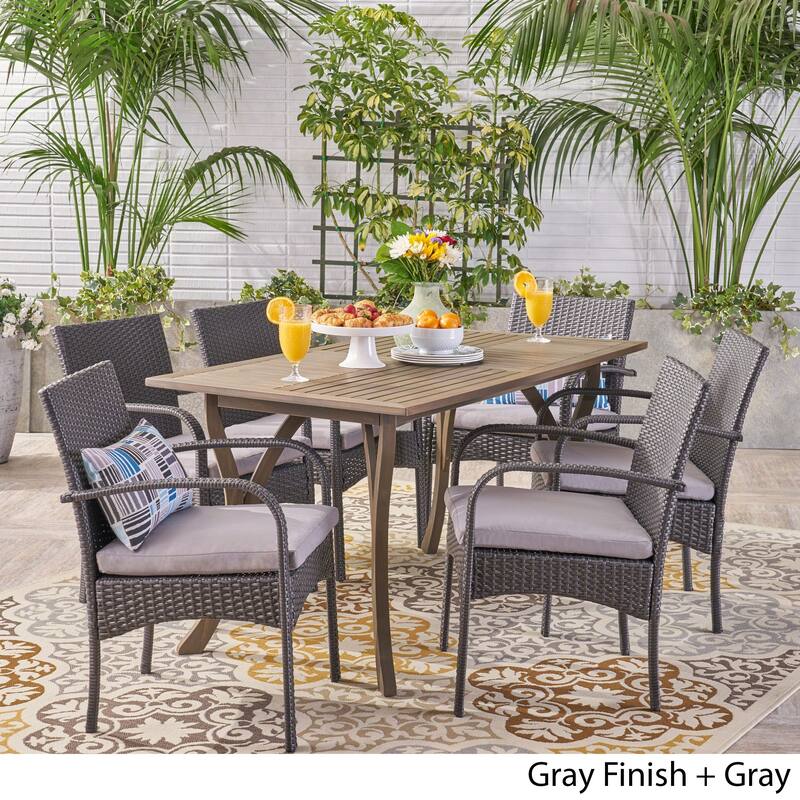 San Andres Outdoor 7 Piece Wood and Wicker Dining Set by Christopher Knight Home