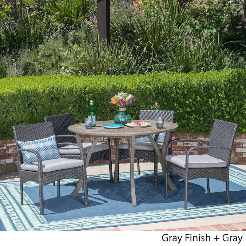Chilton Outdoor 5 Piece Acacia Wood and Wicker Dining Set by Christopher Knight Home