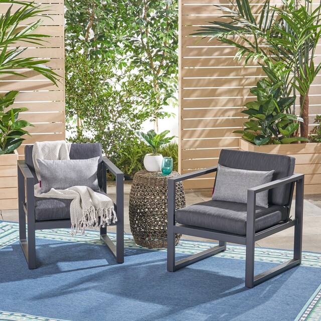 Navan Outdoor Aluminum Club Chairs (Set of 2) by Christopher Knight Home - Black