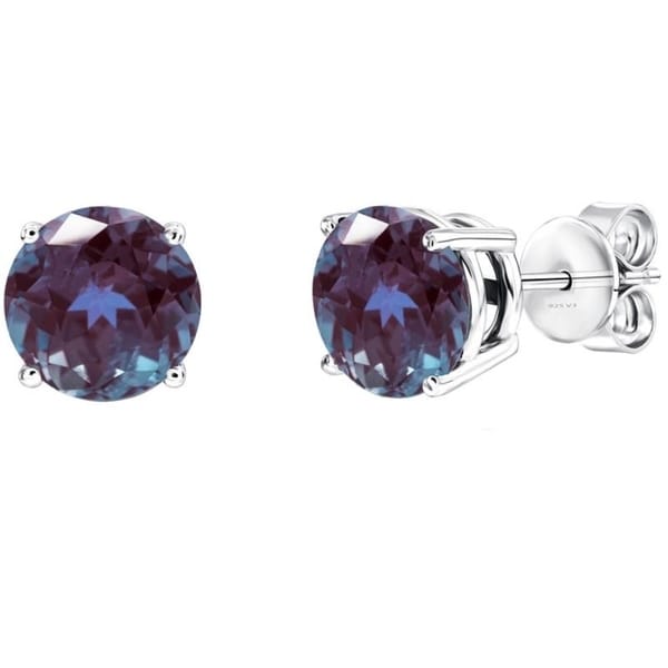 Sterling Silver Color Changing Alexandrite Round Stud Earring Sterling Silver Color Changing Alexandrite Round Stud Earring