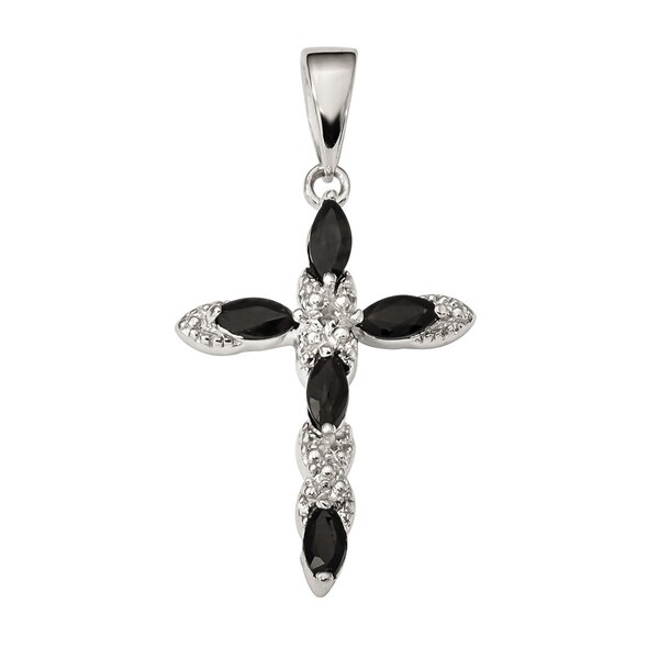 Diamond /& Black Star Sapphire Cross Pendant Necklace Set In Sterling Silver .925 with 18 Chain