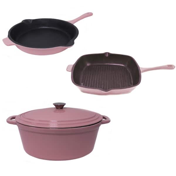 slide 1 of 1, Neo Cast Iron 4pc Set, F/P, G/P, & 5 Qt, Pink
