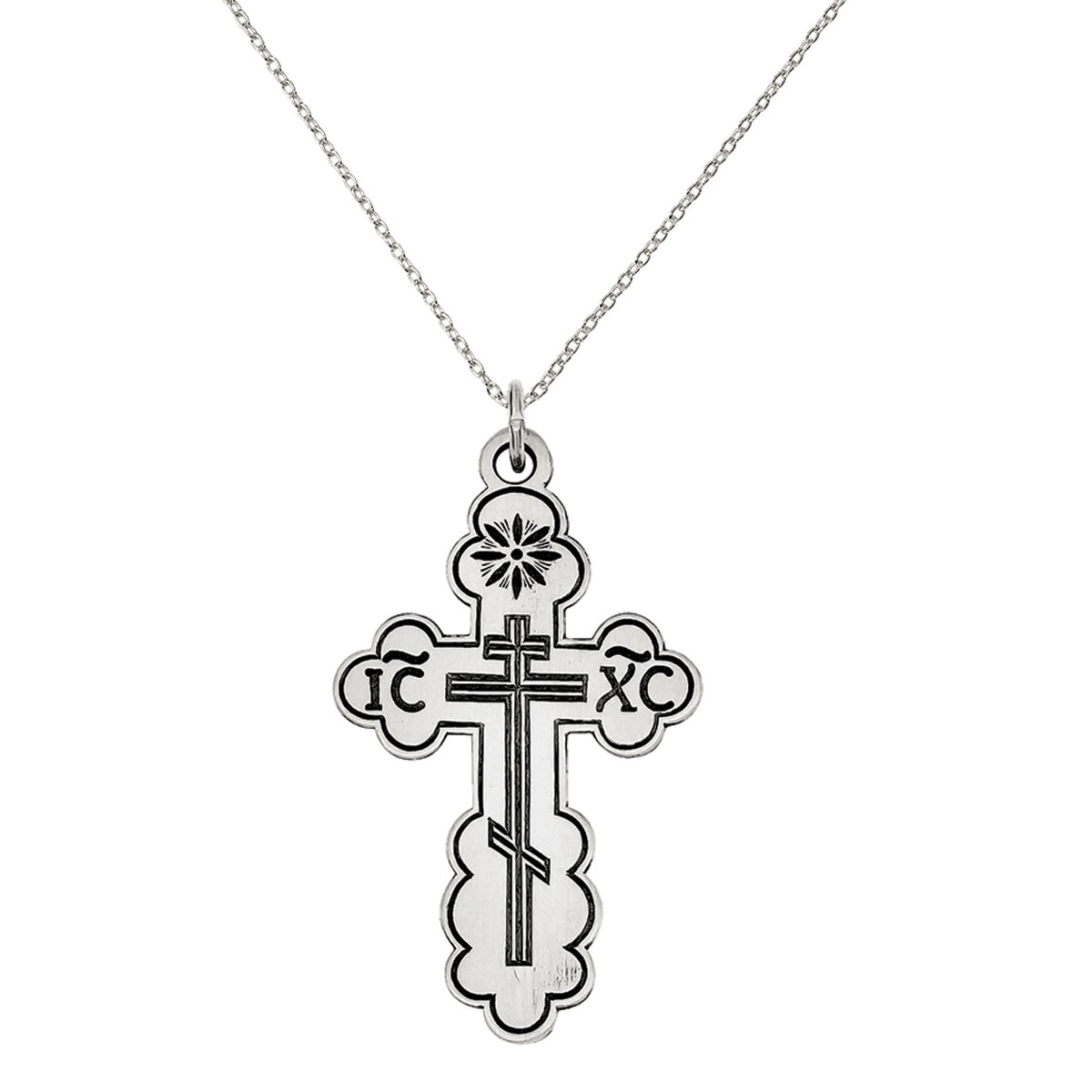 Religious Jewelry by FDJ Solitaire Cubic Zirconia Elegant Eastern Orthodox Cross Pendant in Sterling Silver