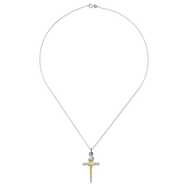 Rhodium-Plated & Yellow-Finish Sterling Silver Inri Crucifix Cross Pendant 