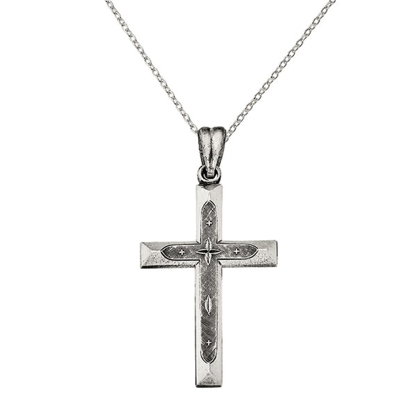 Polished and Brushed Latin Cross Pendant Sterling Silver Antiqued