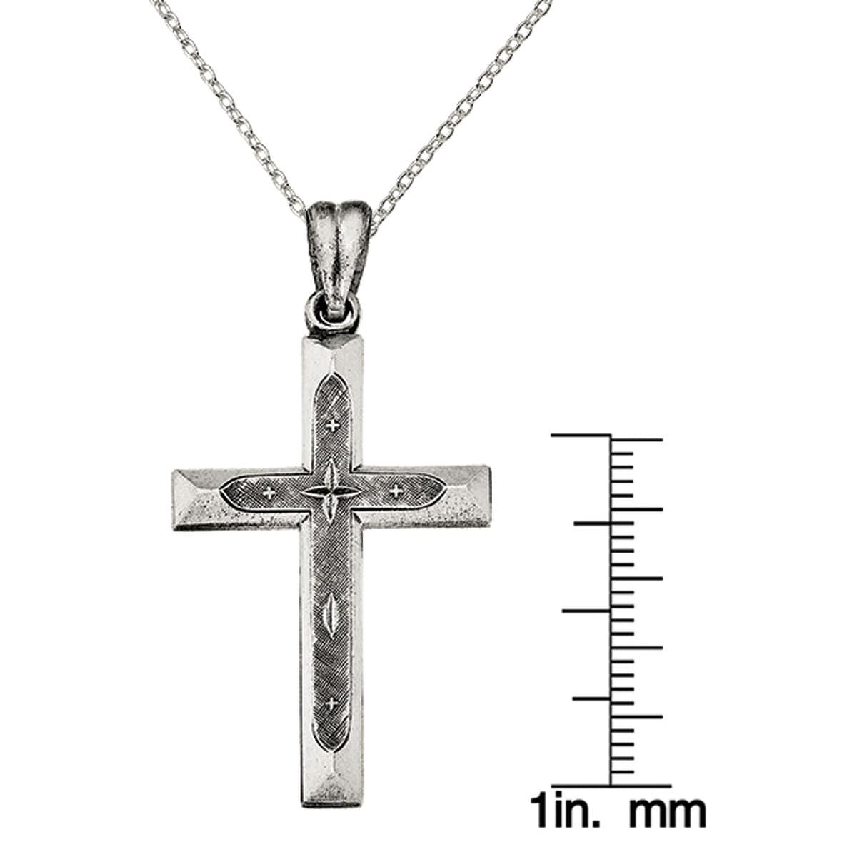 Polished and Brushed Latin Cross Pendant Sterling Silver Antiqued